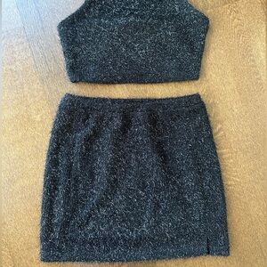 Vero Moda black XS crop top mini skirt two piece set sparkly textured fabric